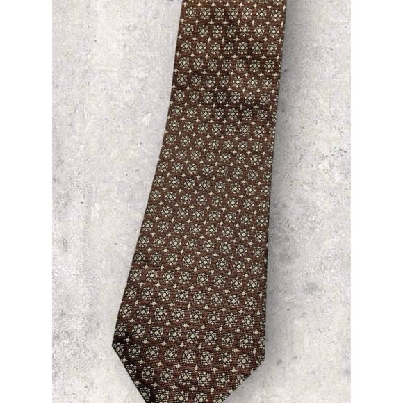 ROCHAS Silk Tie ITALY Brown Beige Geometric W:3.7" EUC - Picture 5 of 5